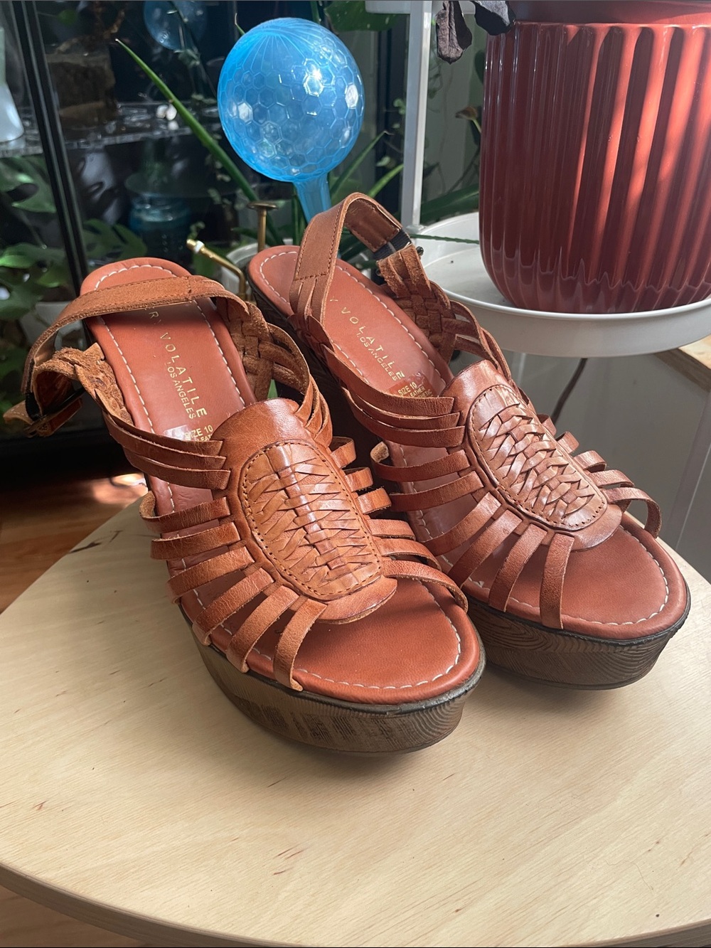 Tan Braided Leather Platform Sandals